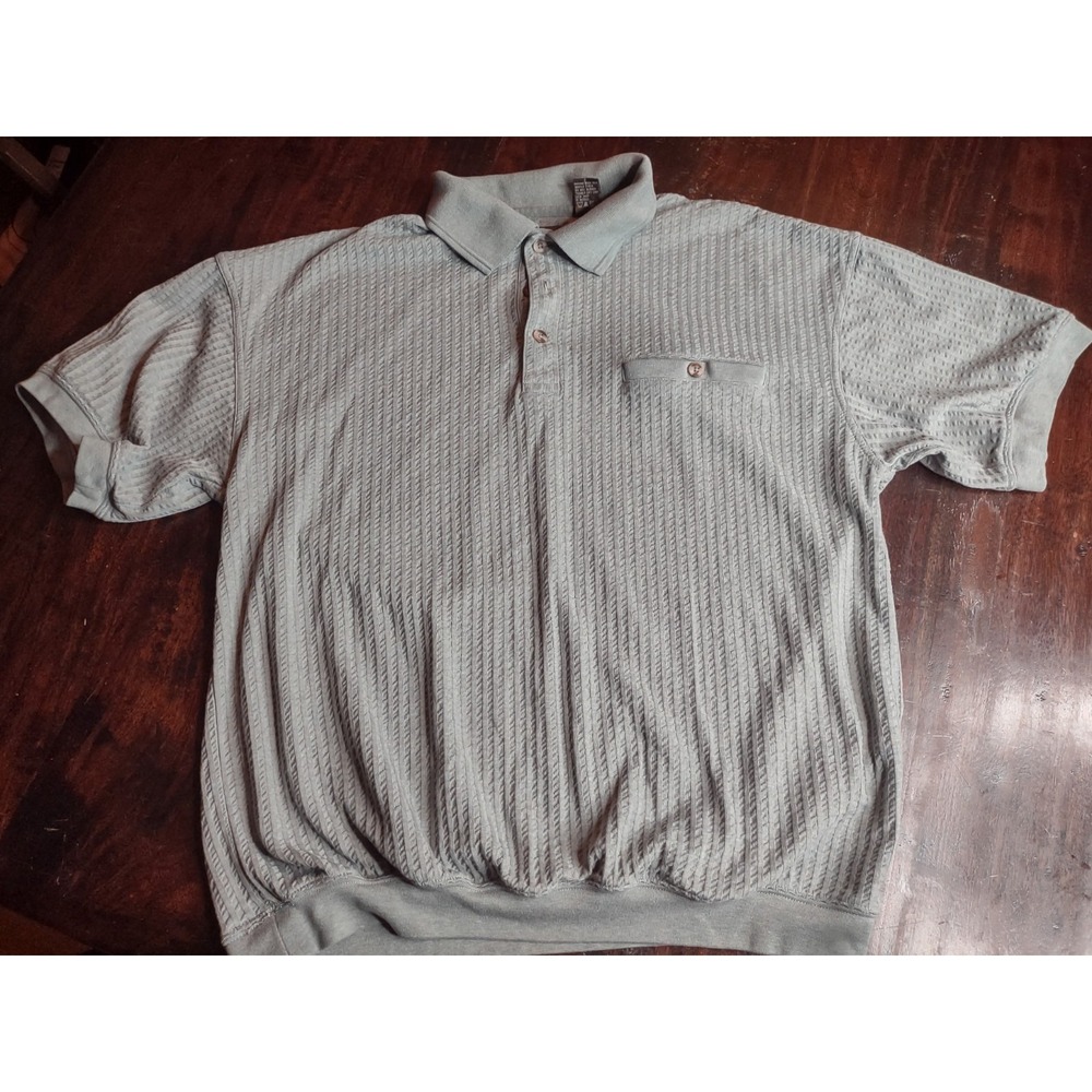 Taylor &‎ Henry Mens Polo Shirt XL Green Textured Knit Ribbed Waist Pullover...